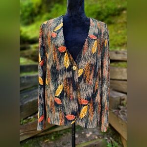 Autumn Fall Leaves Buttoned Blazer Blouse